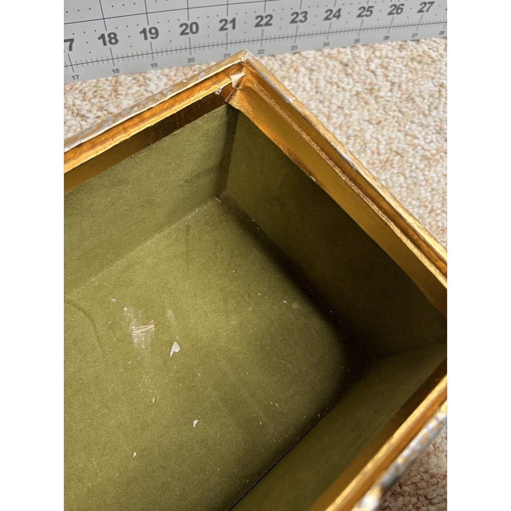Vintage 60's Fabergé Avocado green gold Faberge Egg Velvet Box Storage 11" x 6" - Picture 7 of 9